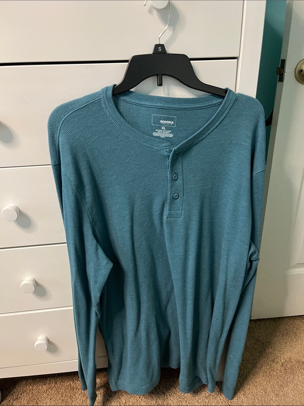 Sonoma Men's Teal-Blue Long Sleeve Henley